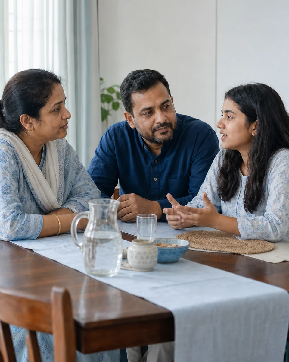 Family together during a family counselling session in Dhaka